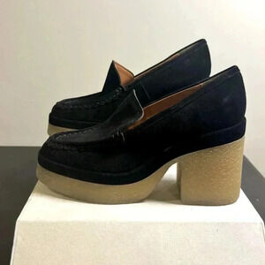 Marc Fisher LTD Lina Suede Leather Chunky Platform Loafers Size 10, black color